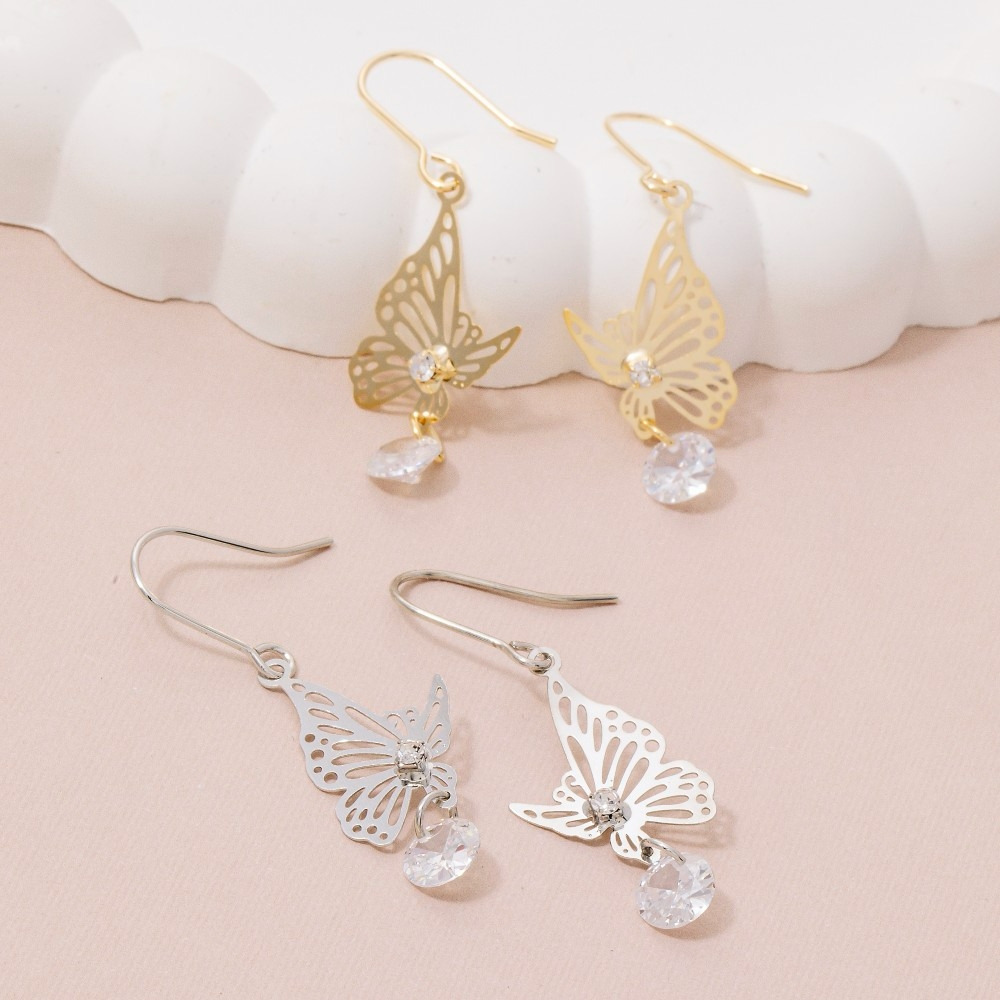Cz Butterfly Dangle Drop Earrings
