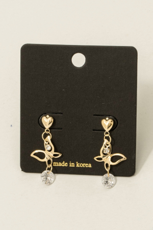 Cz Heart Butterfly Dangle Drop Earrings