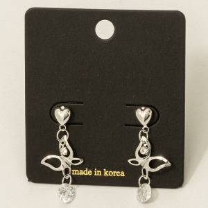 Cz Heart Butterfly Dangle Drop Earrings