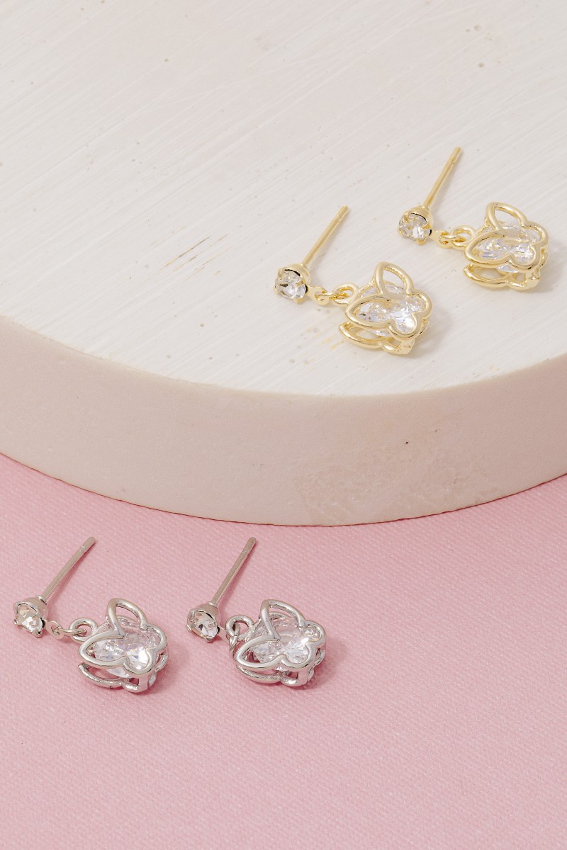 Cz Mini Butterfly Drop Earrings
