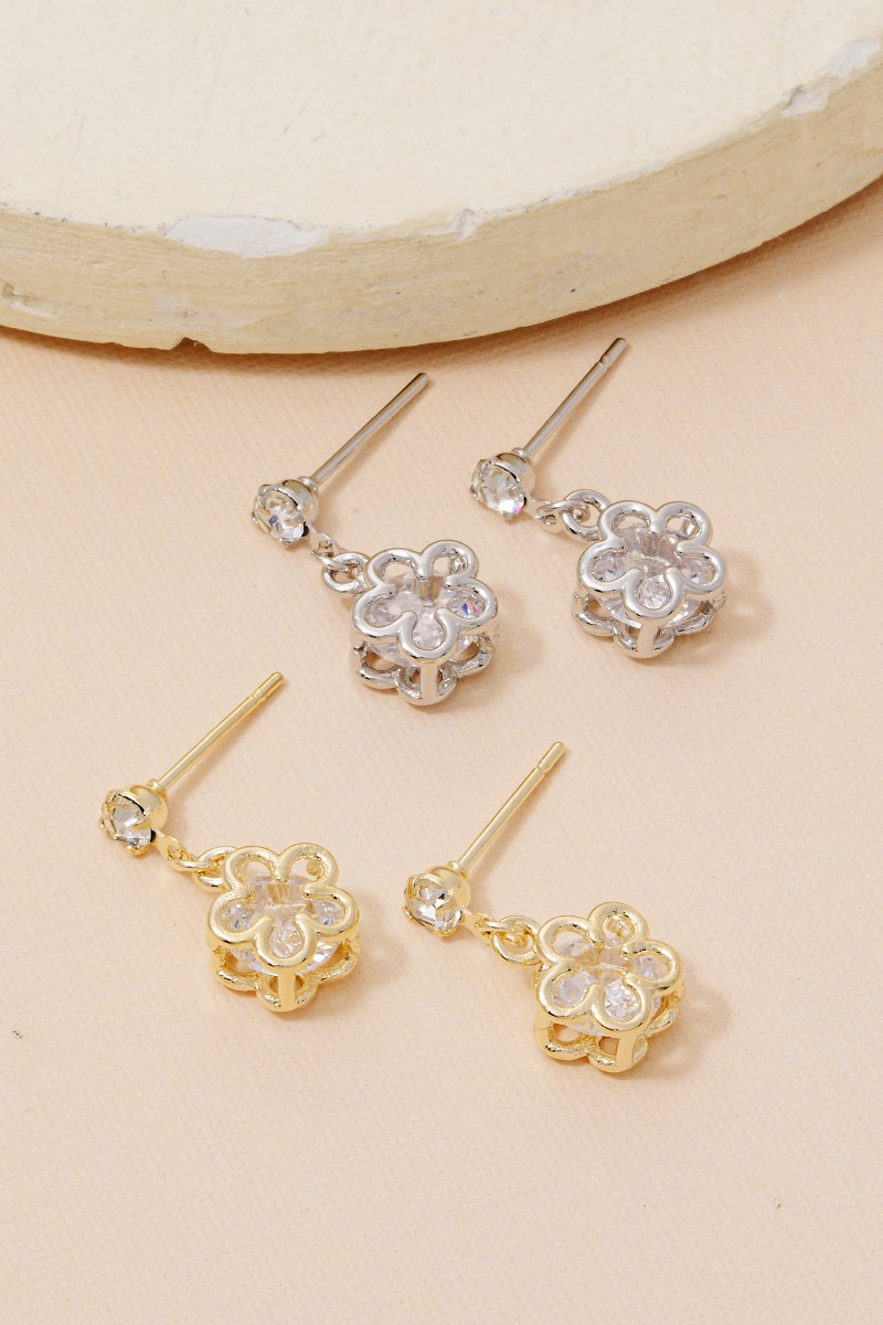 Cz Mini Flower Drop Earrings