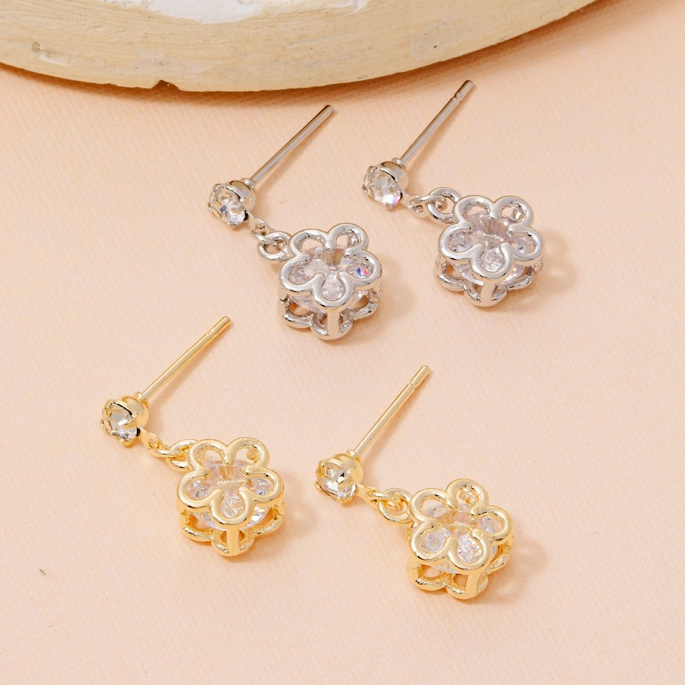 Cz Mini Flower Drop Earrings