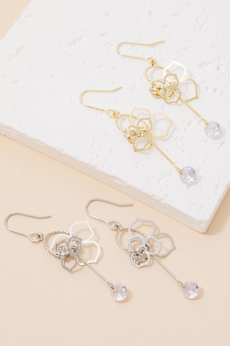 Cz Flower Cutout Drop Earrings
