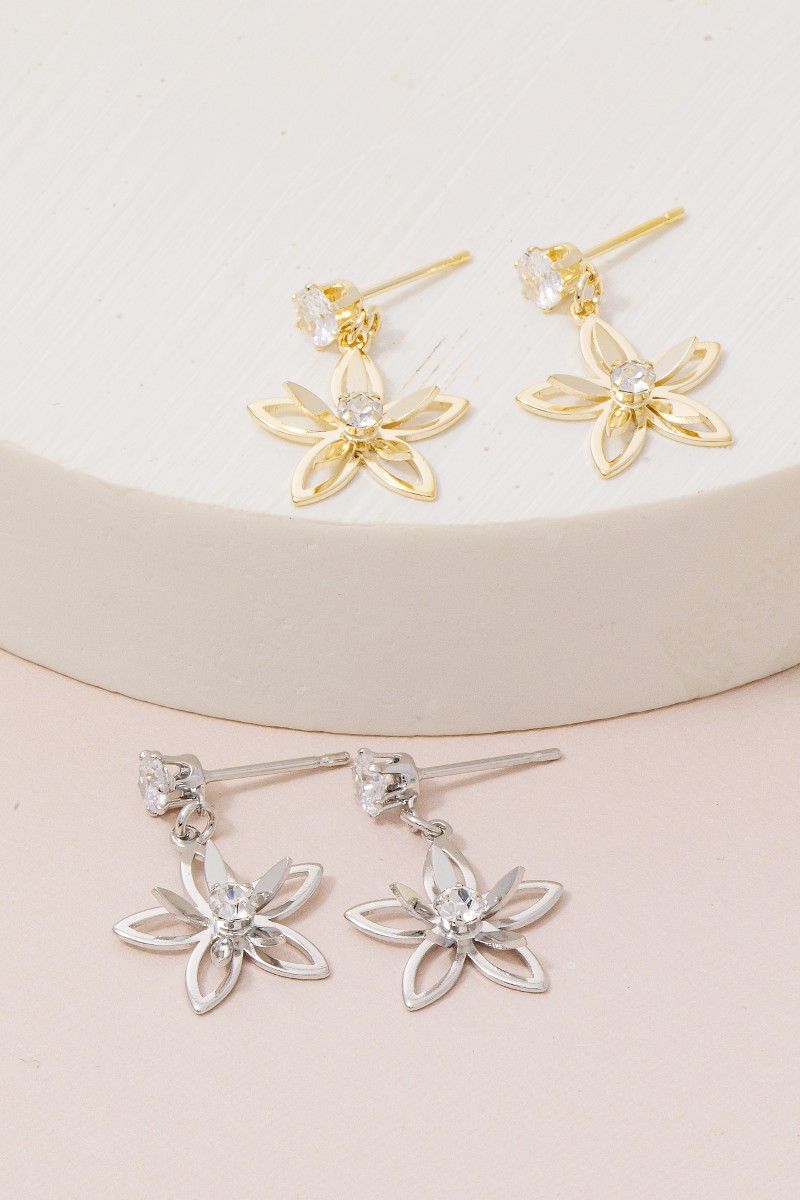 Flower Drop Cz Earrings