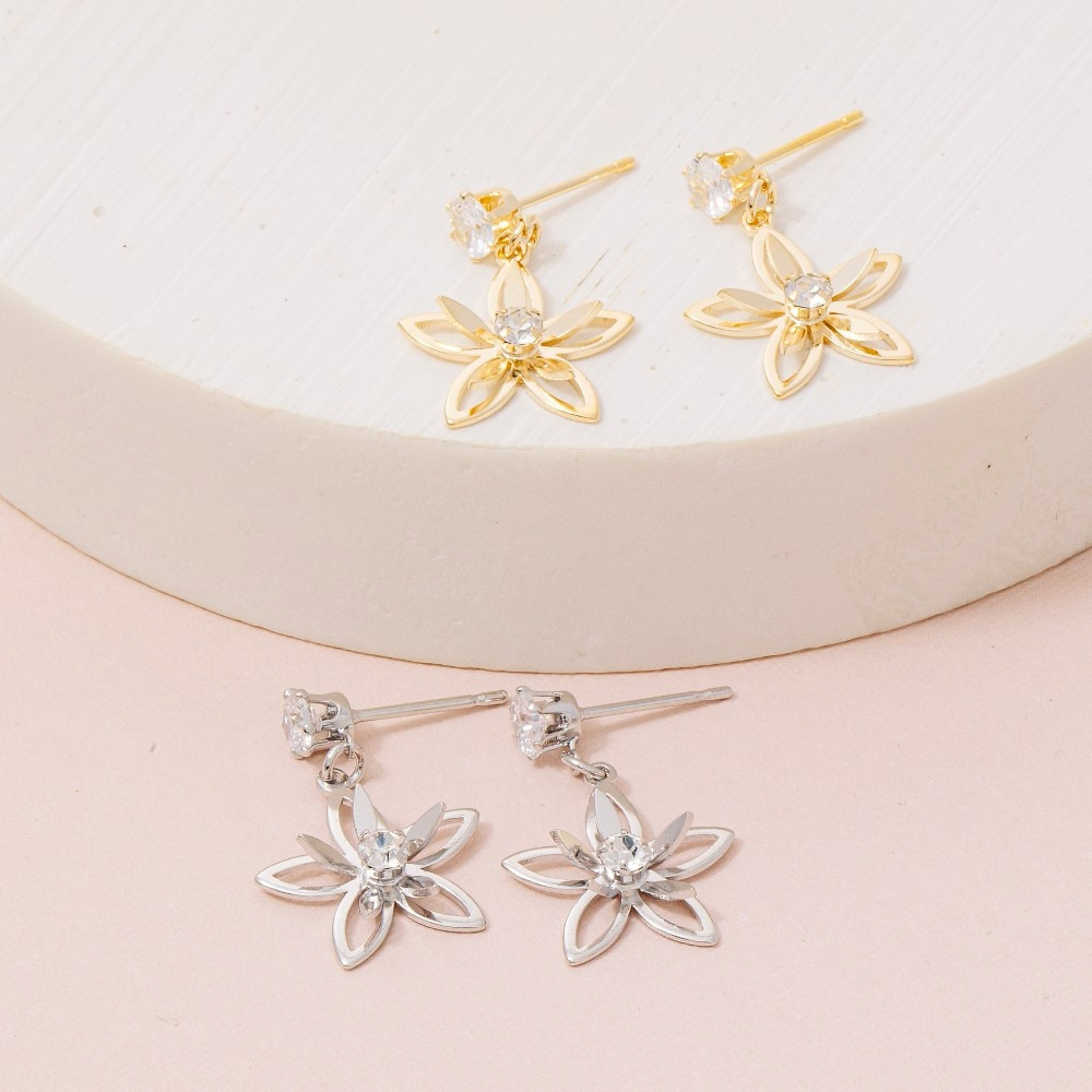 Flower Drop Cz Earrings