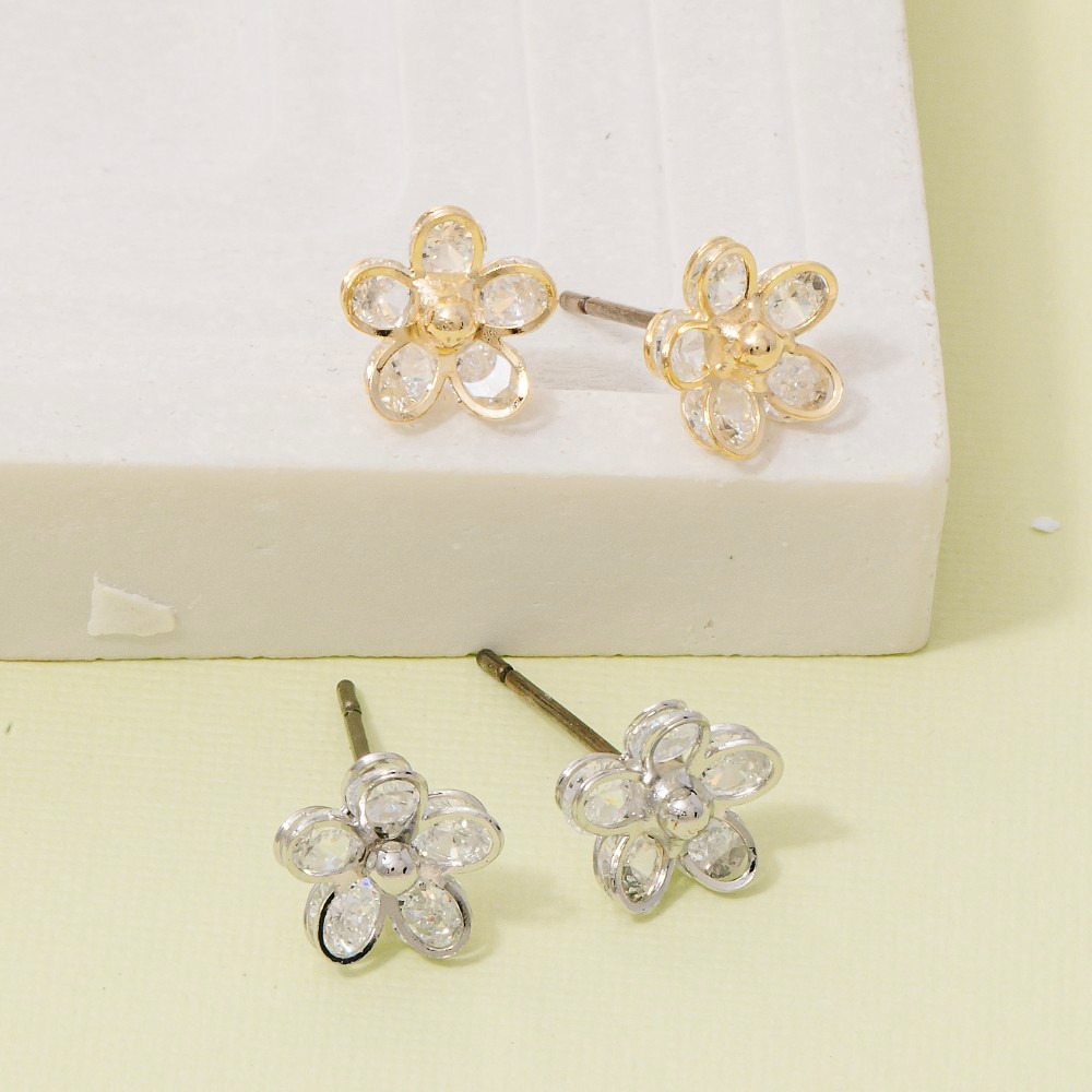 Mini Cz Flower Stud Earrings