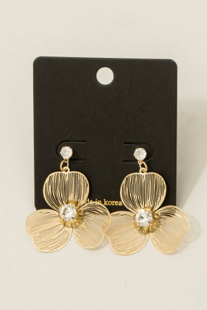 Cz Stud Three Petal Drop Earrings