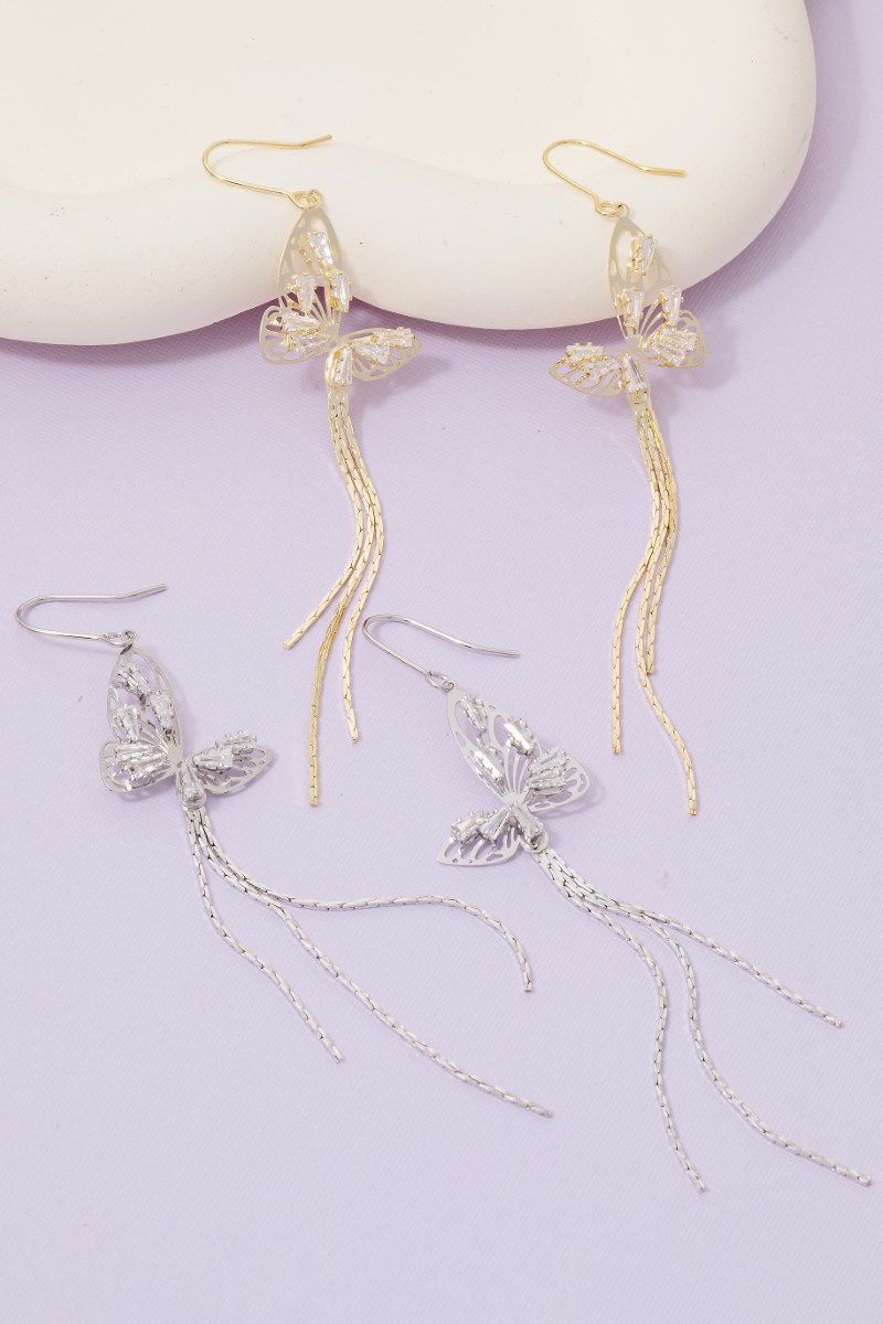 Butterfly Cz Chain Fringe Dangle Drop Earrings