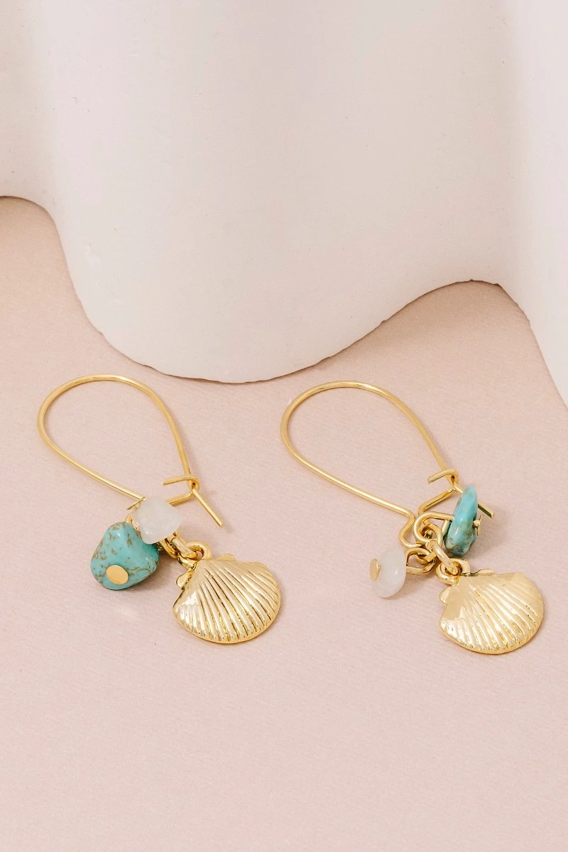 Sea Life Seashell Drop Hoop Earrings