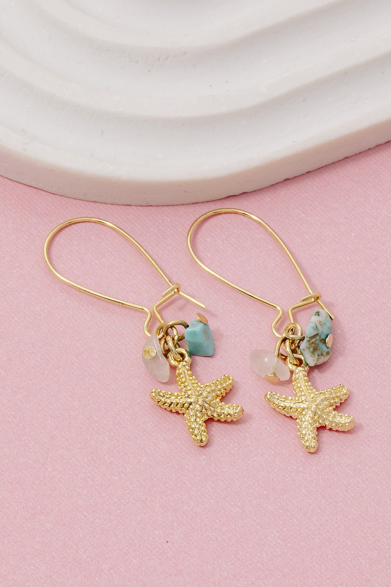 Sea Life Starfish Stone Drop Hoop Earrings