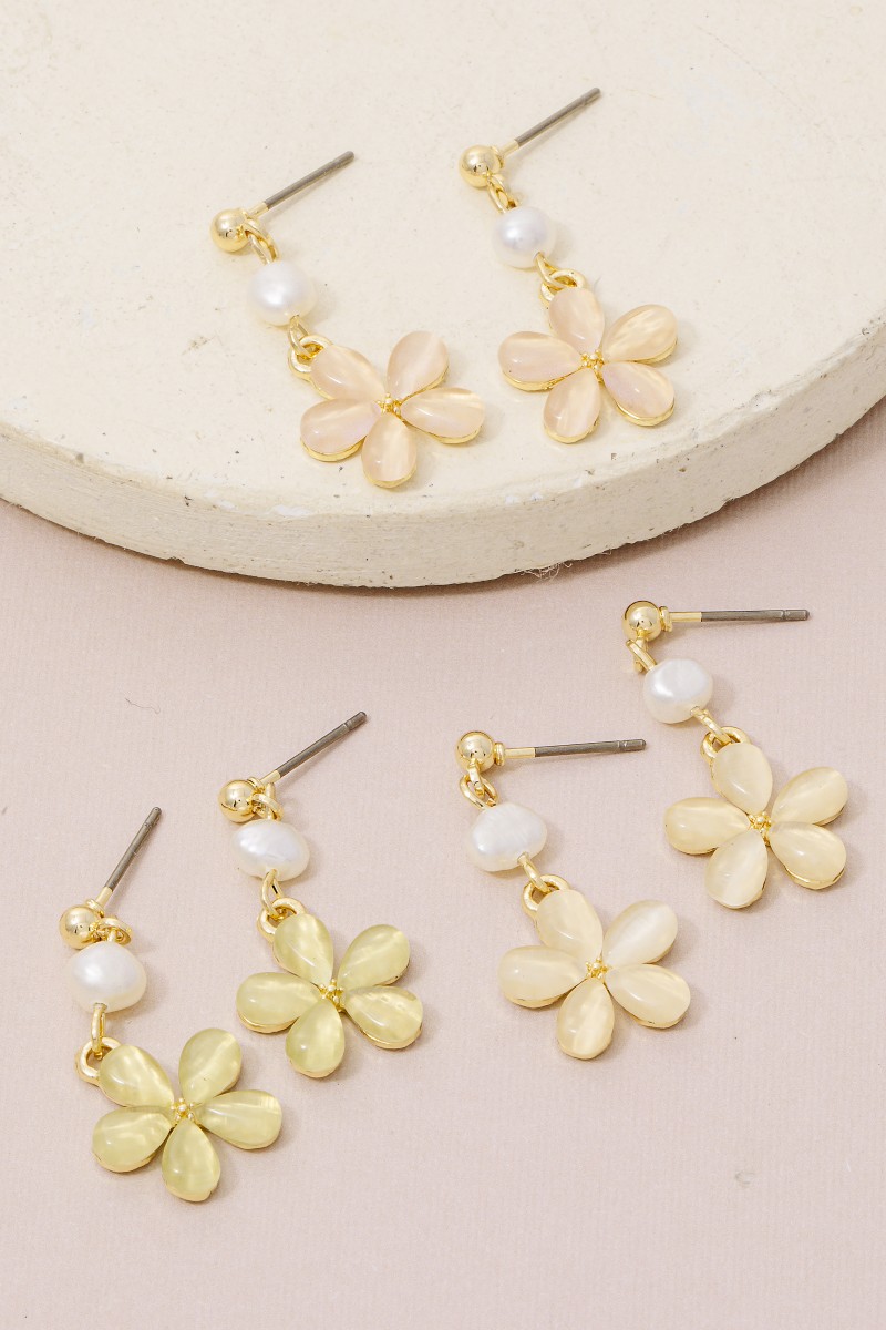 Pearl Drop Flower Dangle Earrings
