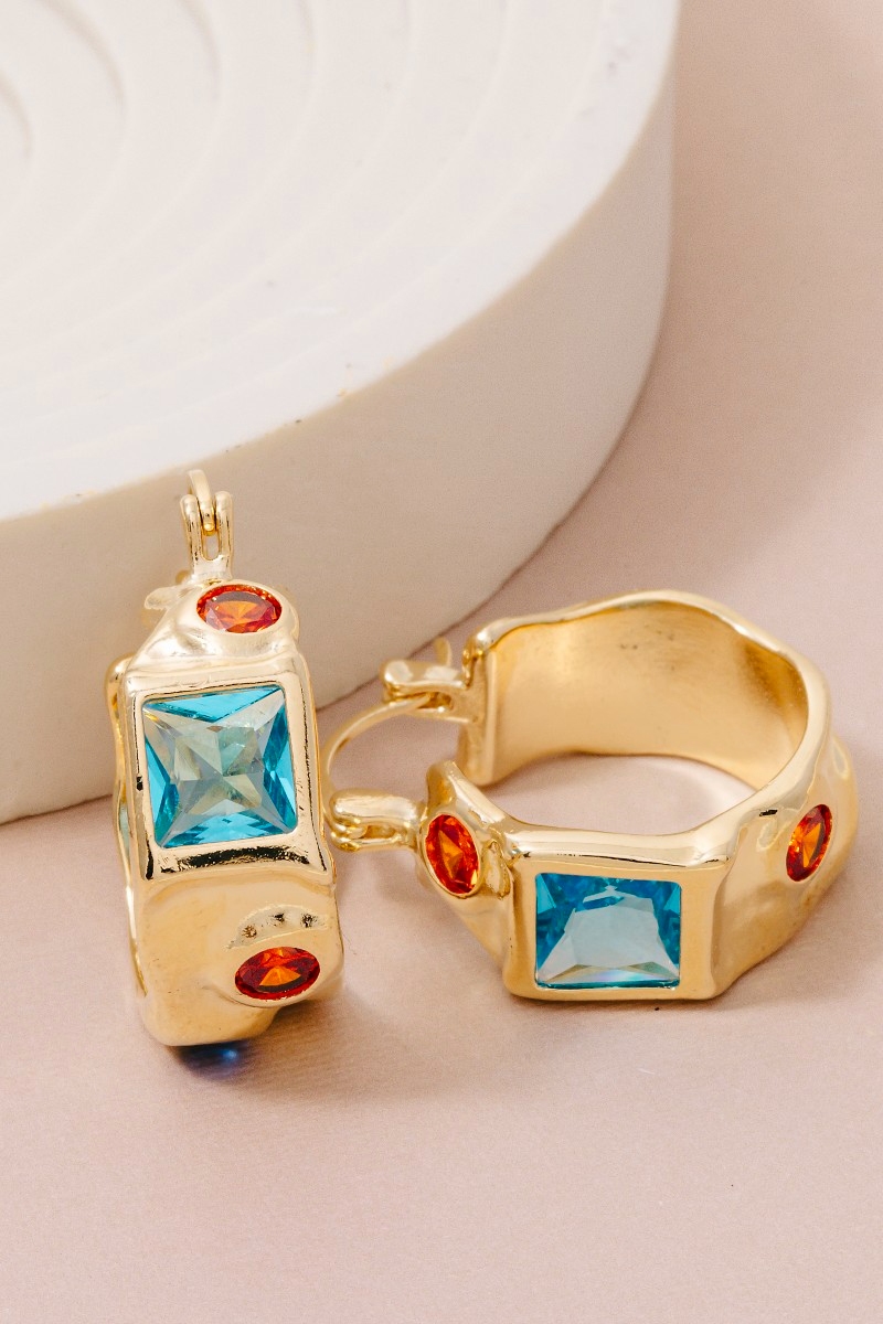 Metallic Wide Cz Latch Hoop Earrings