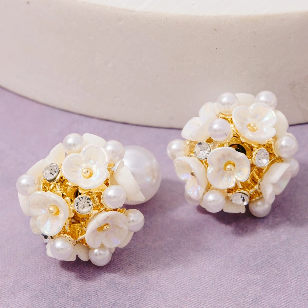 Acrylic And Gem Flower Cluster Stud Earrings