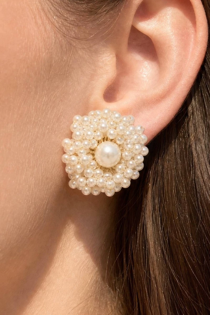 Mixed Pearl Cluster Stud Earrings