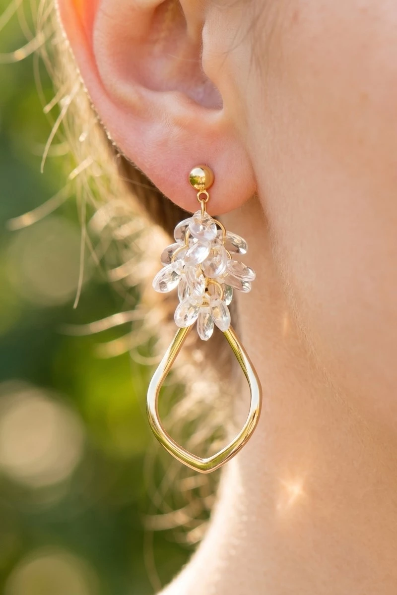 Metallic Tear And Acrylic Beads Dangle Earrings