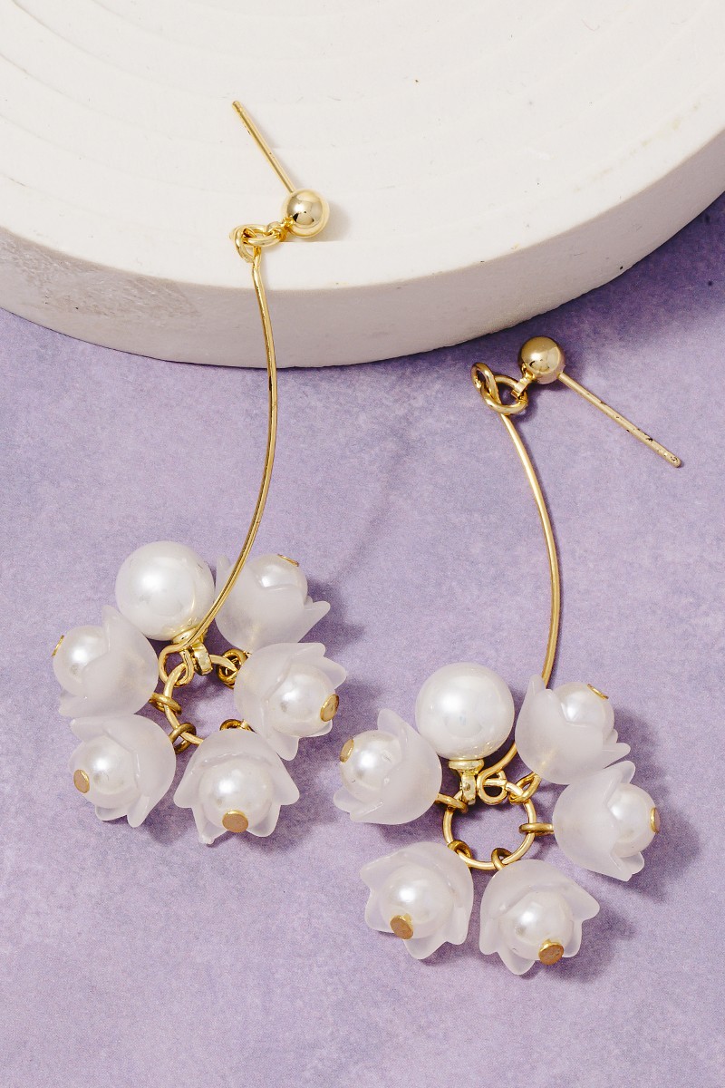 Pearl Flower Charms Dangle Earrings