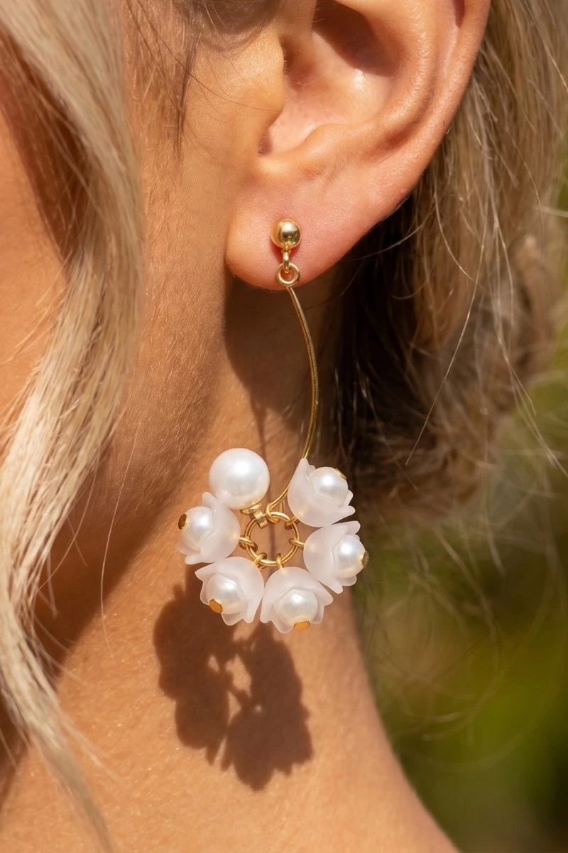 Pearl Flower Charms Dangle Earrings