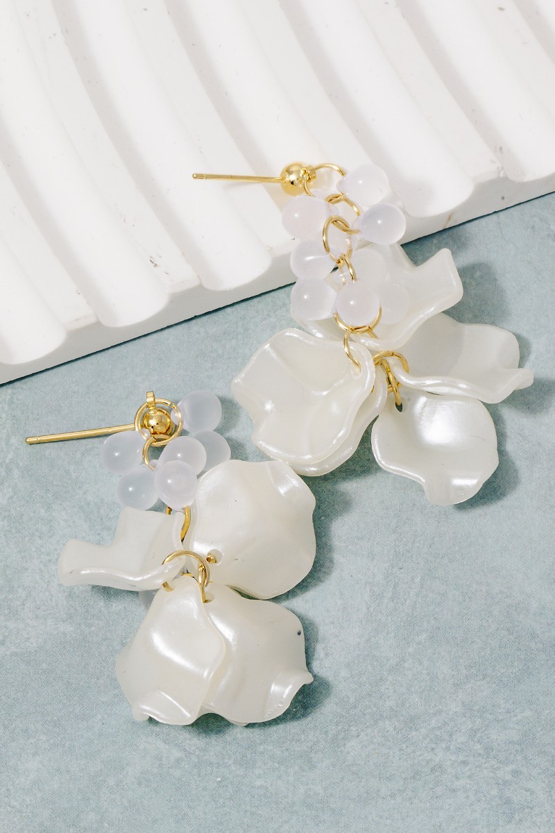 Acrylic Petals And Tear Beads Dangle Earrings