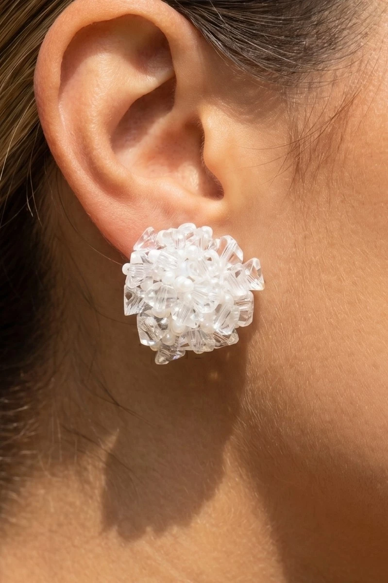 Pearl And Faceted Beads Cluster Stud Earrings