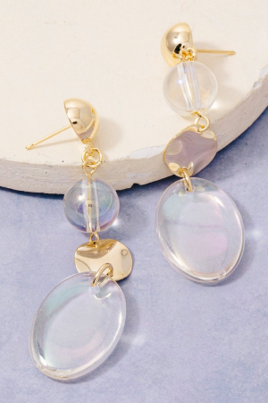 Iridescent Beads And Metallic Disc Dangle Earrings