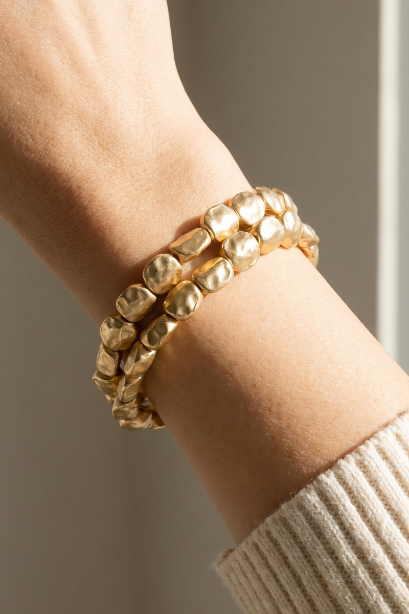 Hammered Nugget Bead Stretch Bracelet Set