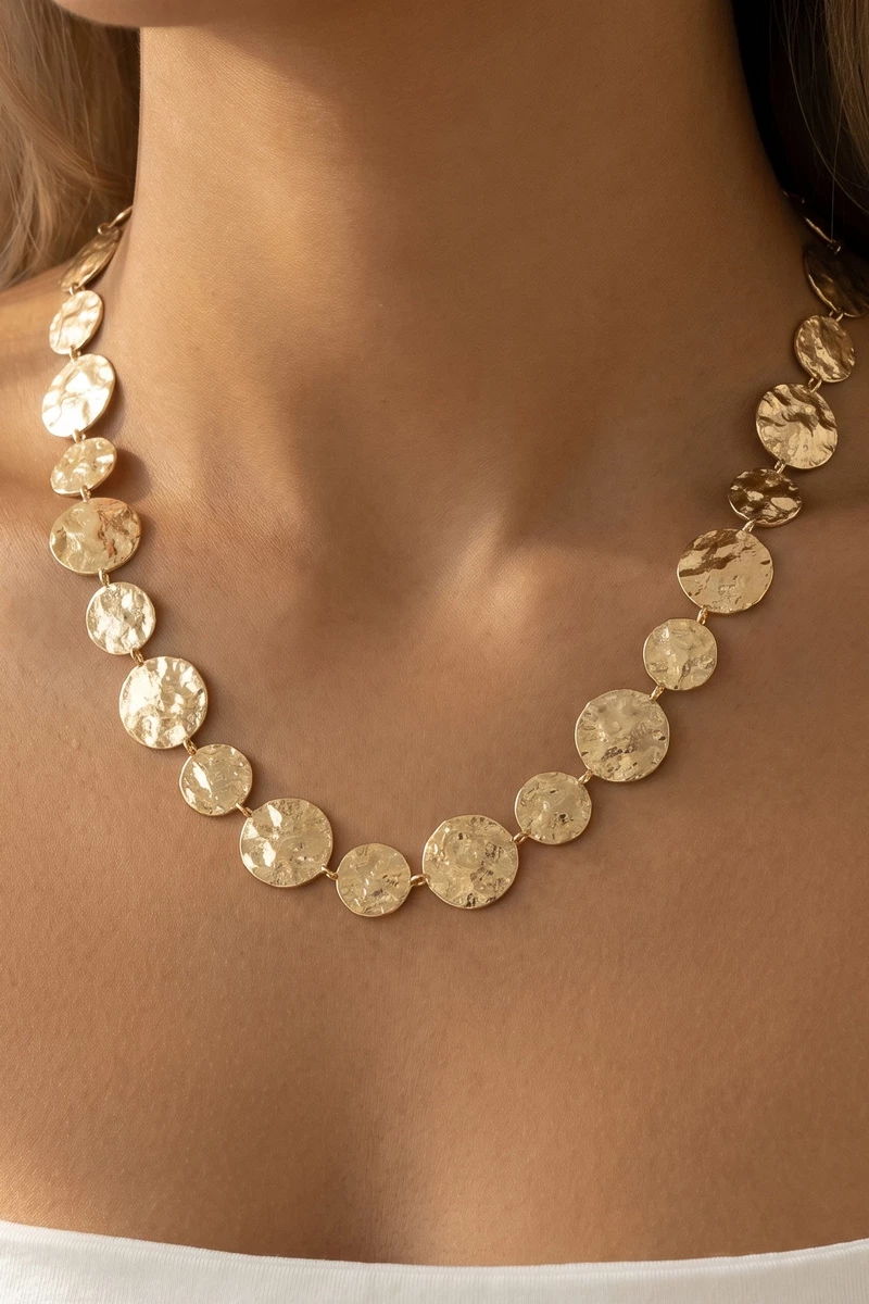 Hammered Coin Disc Station Necklace