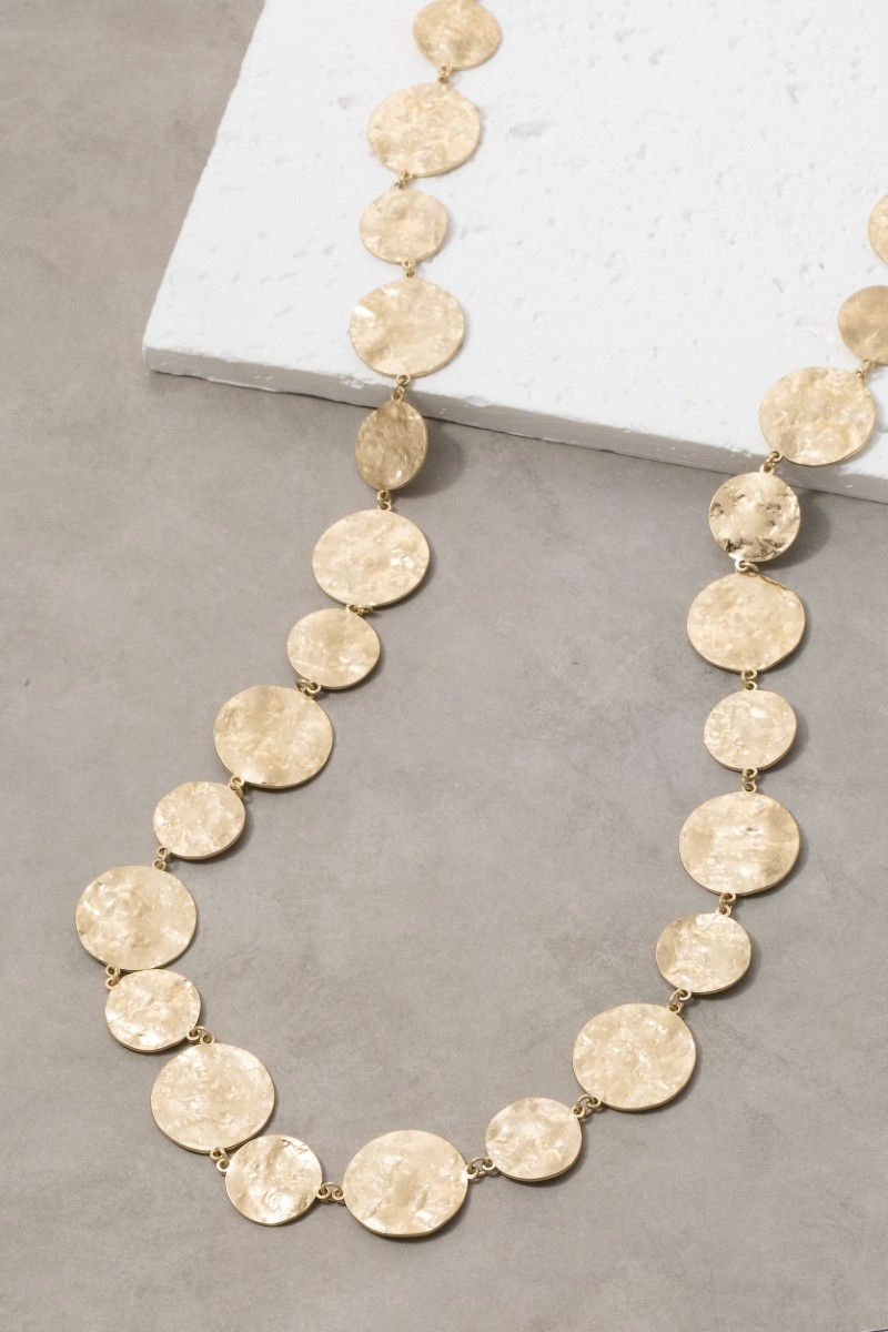 Hammered Gold Disc Chain Necklace