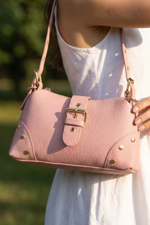 Studded Saffiano Buckle Strap Shoulder Bag