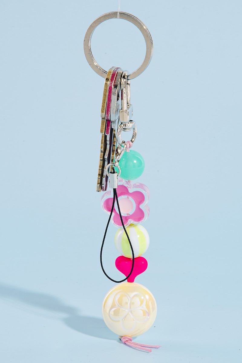 Multi Flower Beads Key Ring Keychain