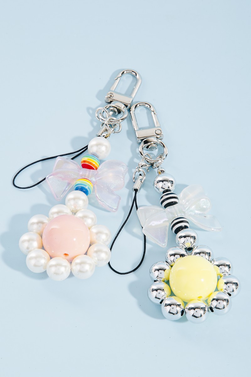 Ribbon Bow Flower Beads Key Ring Keychain