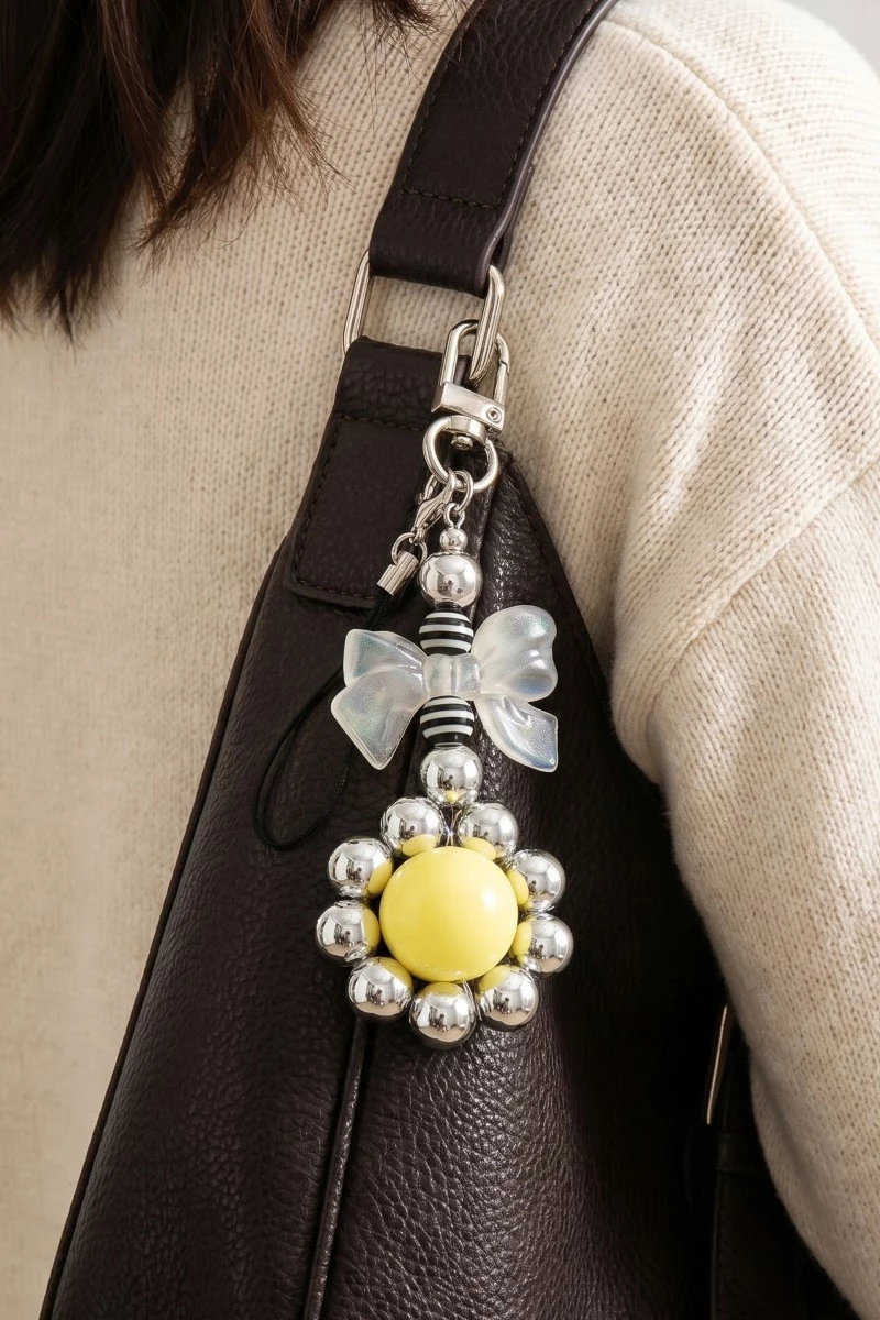 Ribbon Bow Flower Beads Key Ring Keychain