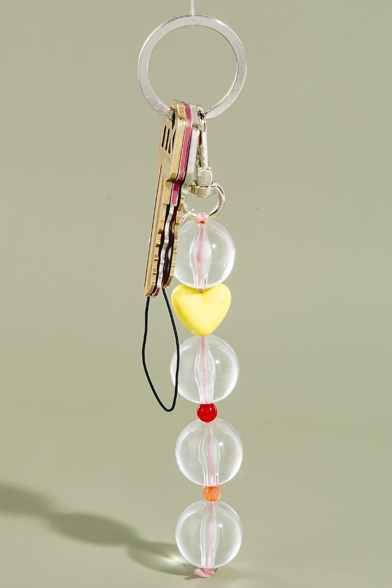 Clear Ball Beads Heart Key Ring Keychain