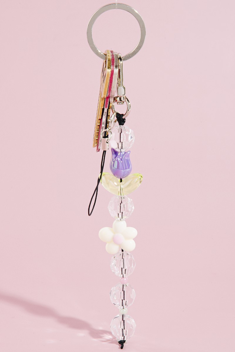 Acrylic Tulip Flower Beads Key Ring Keychain
