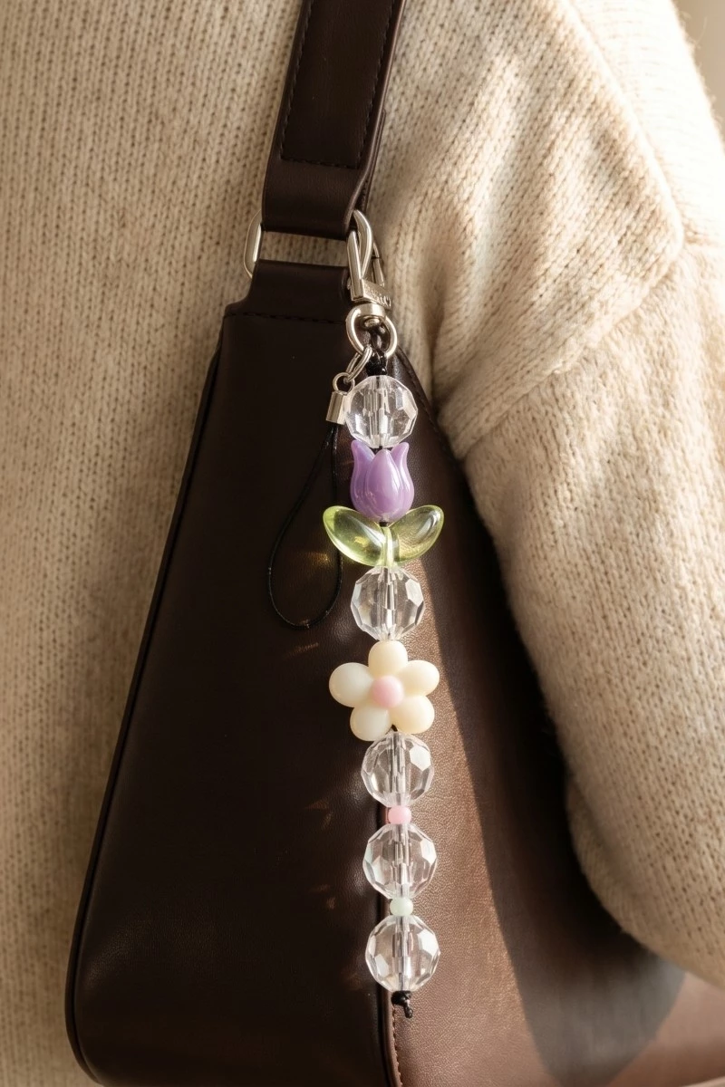 Acrylic Tulip Flower Beads Key Ring Keychain