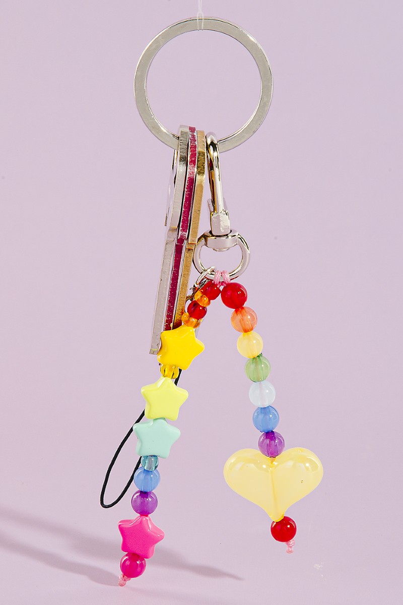 Rainbow Stars Hearts Beads Key Ring Keychain