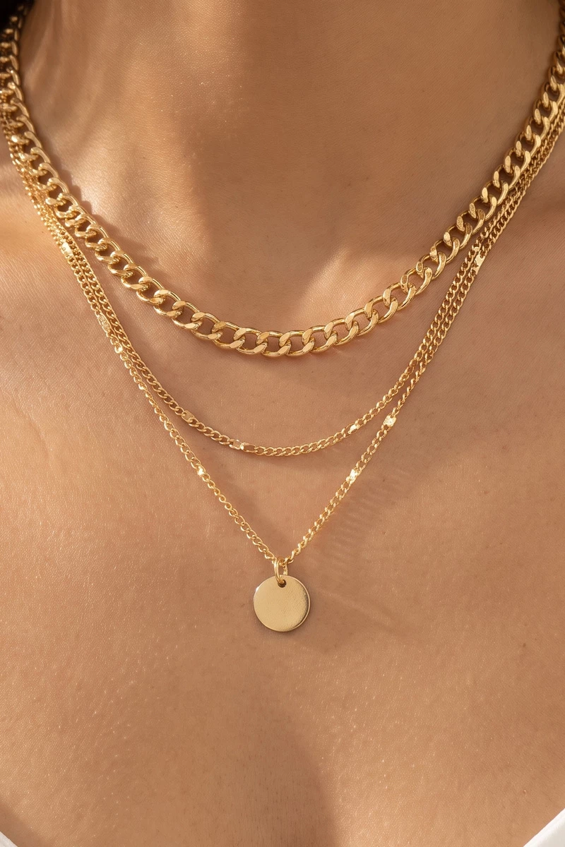Triple Layer Mixed Chain Coin Necklace