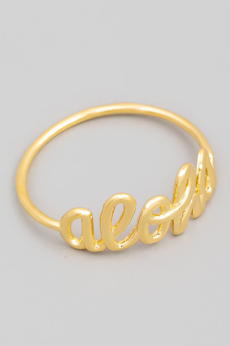 Gold Dipped Delicate Handwritten Aloha Ring