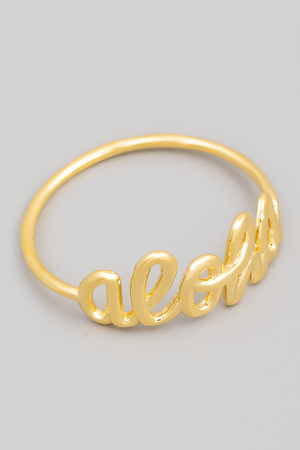 Gold Dipped Delicate Handwritten Aloha Ring