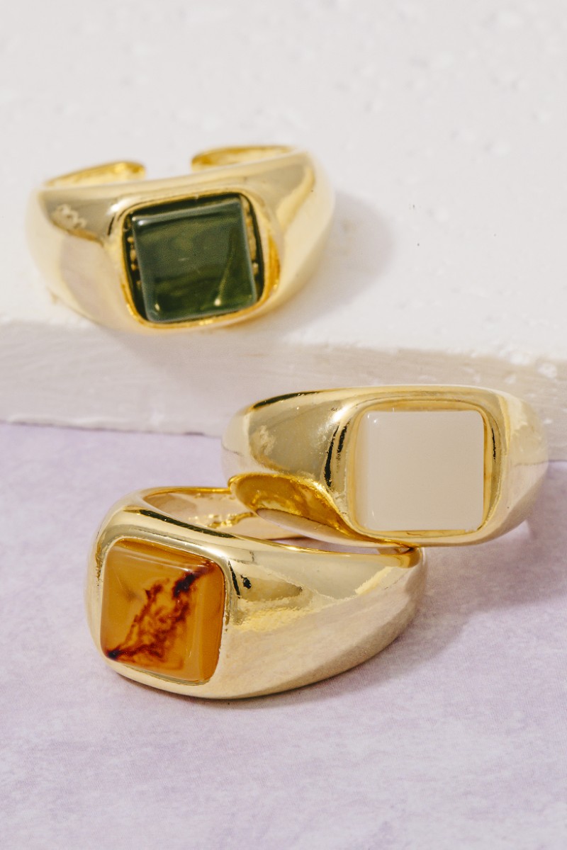 Square Resin Accent Gold Open Band Ring