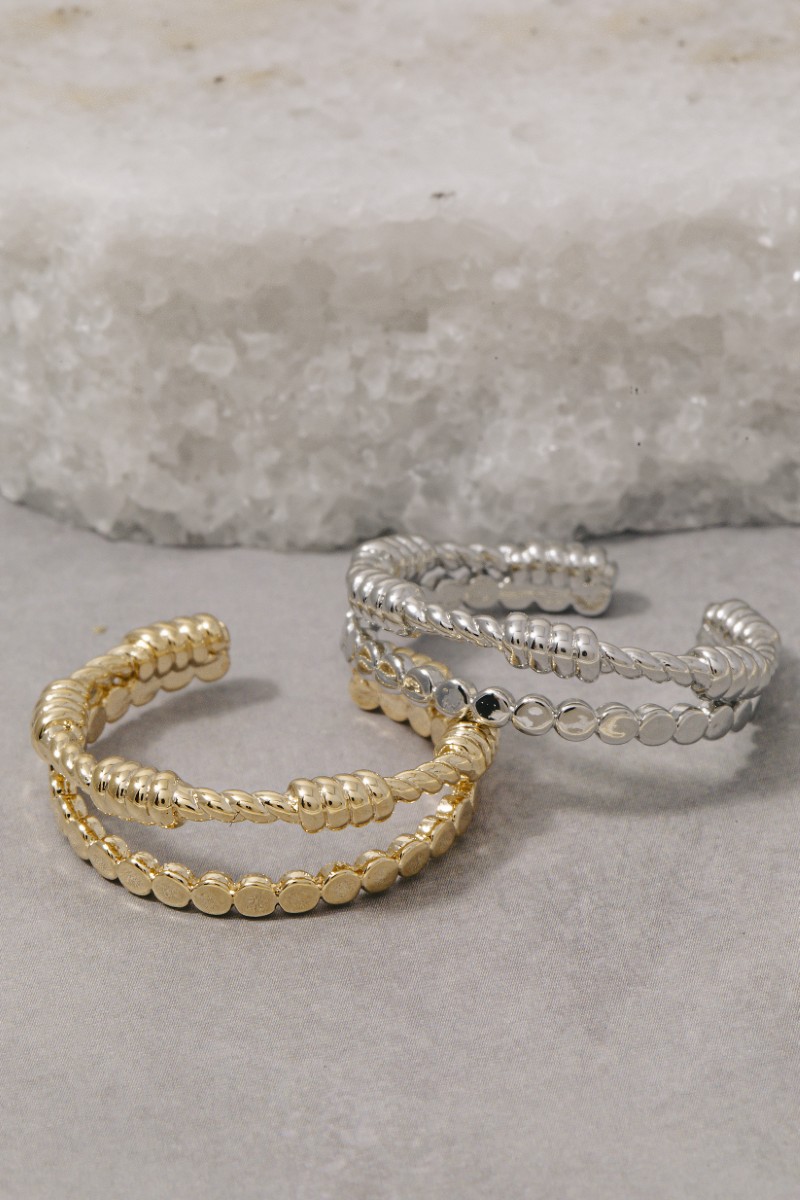 Mixed Textured Layered Open Band Ring