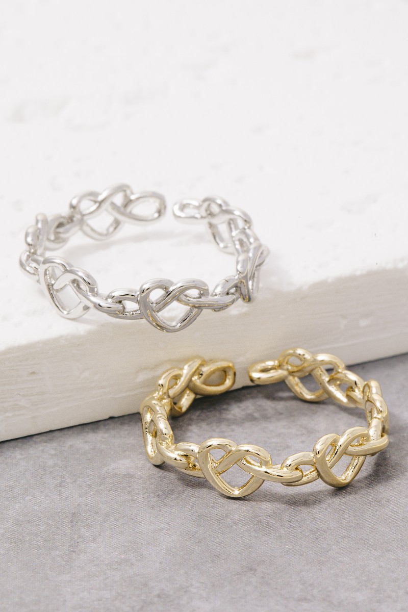 Swirly Heart Chain Open Band Ring