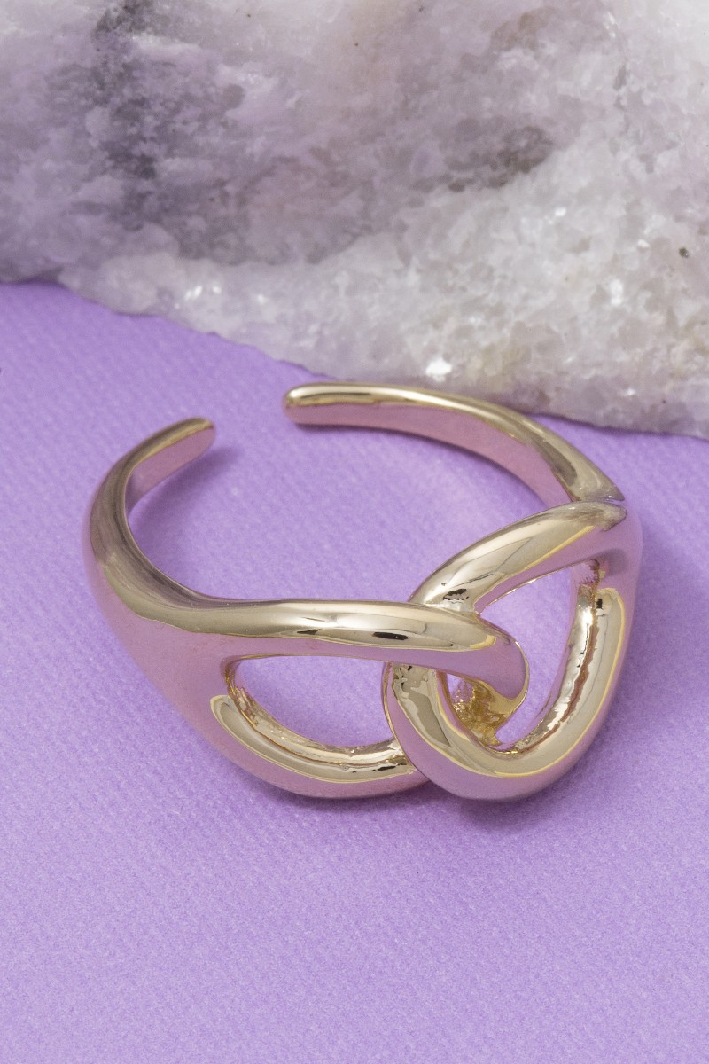 Simple Metallic Loop Knot Open Band Ring