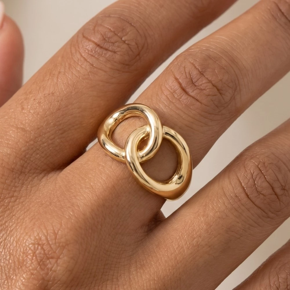 Simple Metallic Loop Knot Open Band Ring