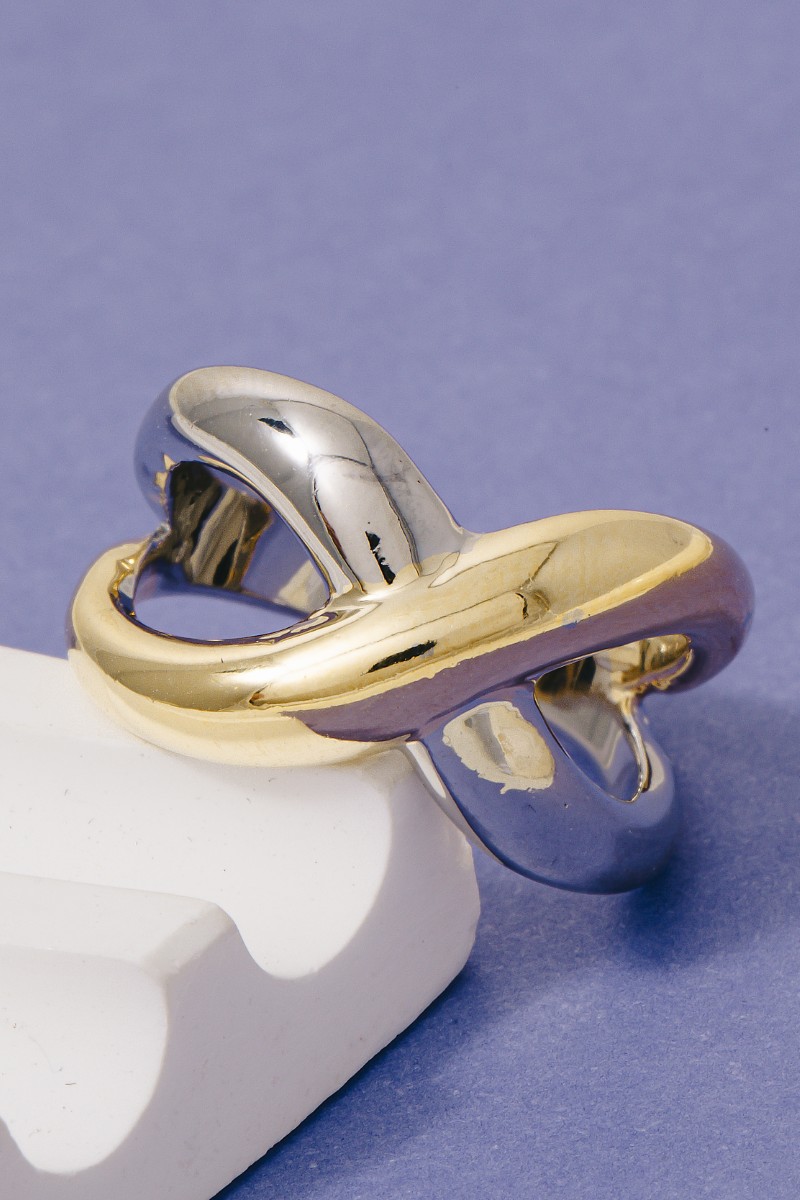 Two Tone X Shape Band Ring