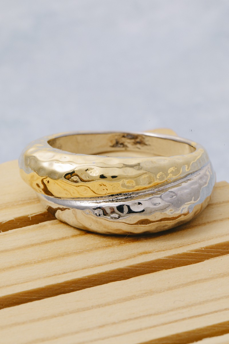 Two Tone Hammered Layered Band Ring