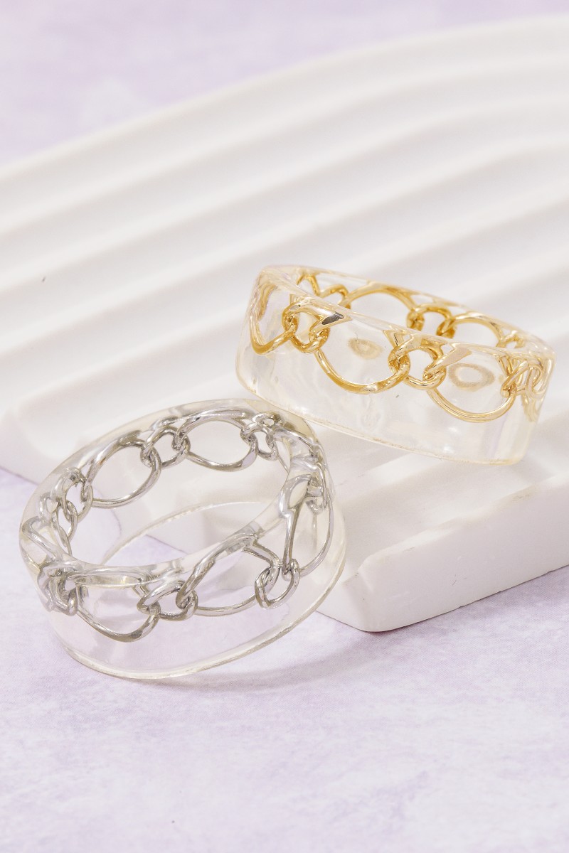 Gold Chain Inlay Clear Resin Ring