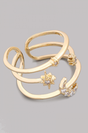Three Line Star Moon Ring