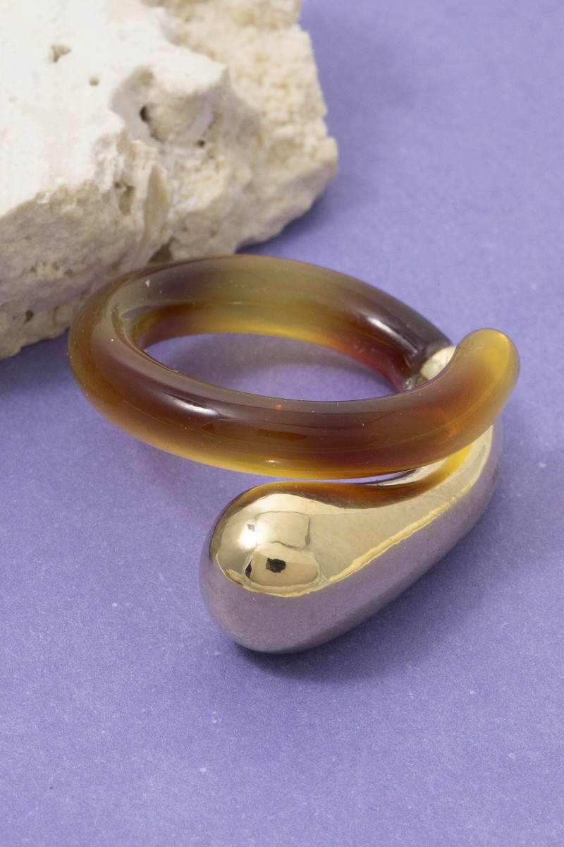 Metallic Capped Acrylic Wrap Open Band Ring
