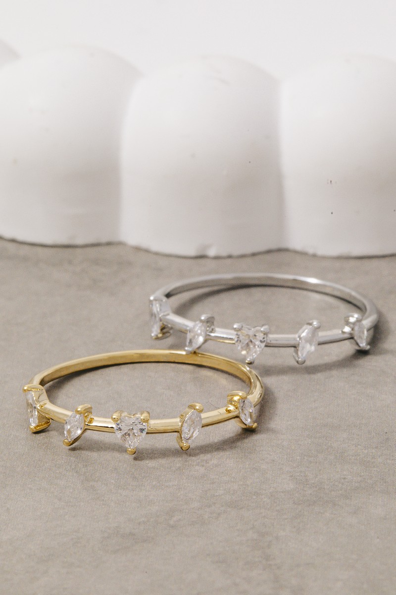 Gold Dipped Cz Heart Station Ring