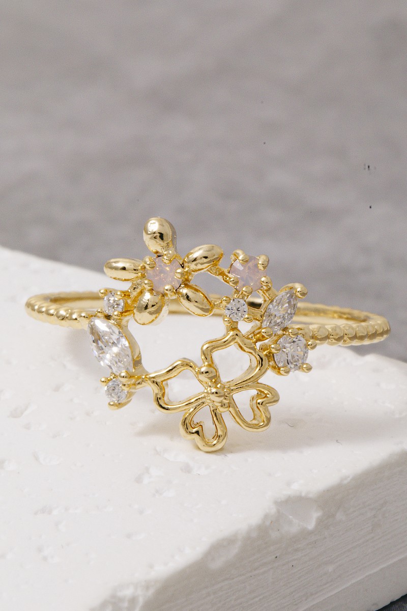 Gold Dipped Cz Butterfly Flower Ring